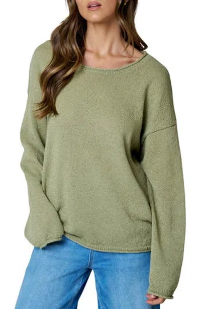 Blu Pepper Cotton Crewneck Sweater In Olive