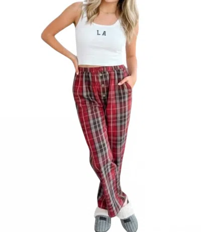 Blu Pepper Cozy Up Plaid Lounge Pants In Red