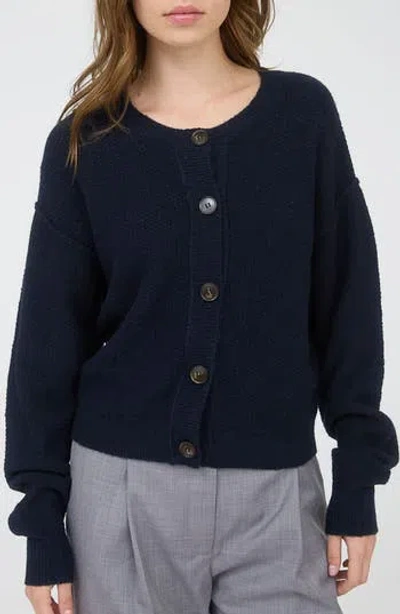 Blu Pepper Crewneck Button Down Cardigan In Blue