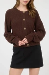 Blu Pepper Crewneck Button Down Cardigan In Brown