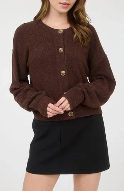 Blu Pepper Crewneck Button Down Cardigan In Brown