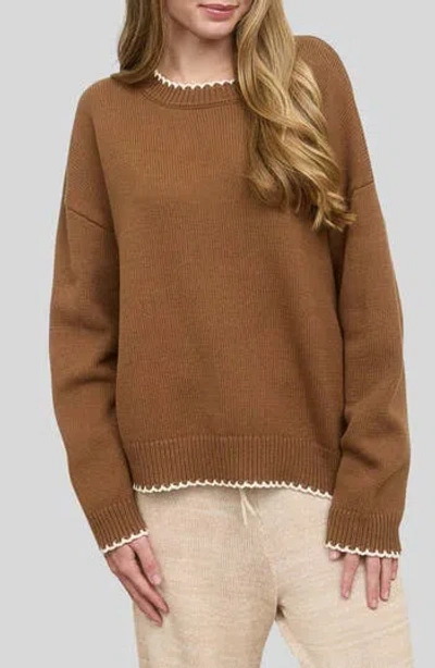 Blu Pepper Crewneck Cotton Blend Sweater In Brown