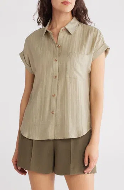 Blu Pepper Crinkled Button-up Shirt In Light Olive