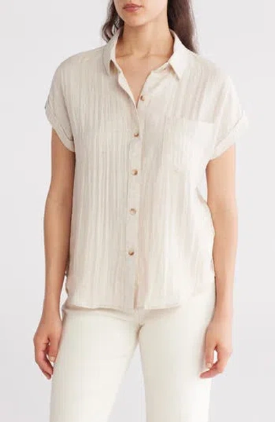Blu Pepper Crinkled Button-up Shirt In Oatmeal