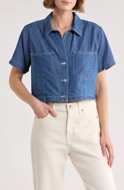 Blu Pepper Crop Denim Blouse In Blue