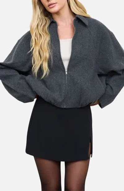 Blu Pepper Cropped Balloon Hem Zip Up Jacket In Gray