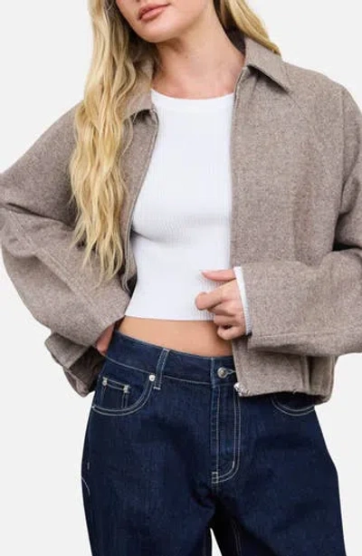 Blu Pepper Cropped Balloon Hem Zip Up Jacket In Gray