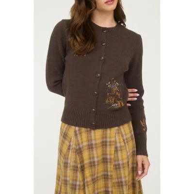 Blu Pepper Deer Embroidered Cardigan In Multi