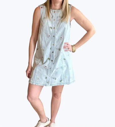 Blu Pepper Denim Button Down Embroidered Dress In Light Blue
