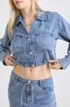 Blu Pepper Denim Cropped Button Front Top In Blue