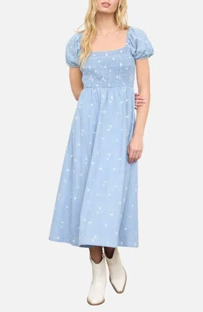 Blu Pepper Ditsy Chambray Midi Dress In Blue