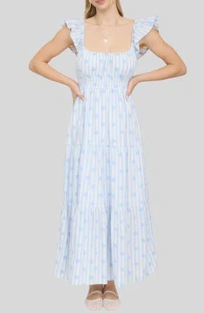 Blu Pepper Ditsy Tiered Midi Dress In Blue