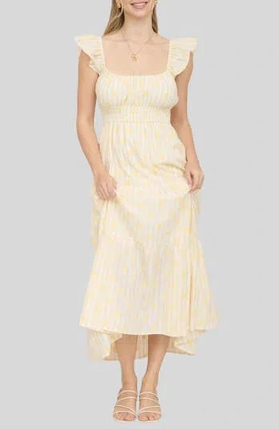 Blu Pepper Ditsy Tiered Midi Dress In Gold