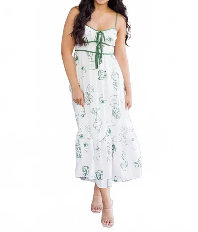 Blu Pepper Drawn To You Line Print Midi Dress In Green In Multi