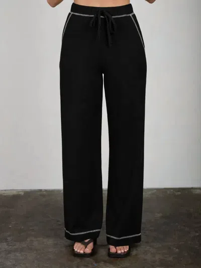 Blu Pepper Drawstring Detail Ribbed Knit Lounge Pants In Black