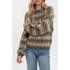 Blu Pepper Drop Shoulder Crewneck Sweater In Charcoal Multi