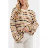 Blu Pepper Drop Shoulder Crewneck Sweater In Cream Multi