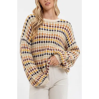 Blu Pepper Drop Shoulder Crewneck Sweater In Cream Multi
