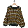 Blu Pepper Drop Shoulder Crewneck Sweater In Hunter Green Multi