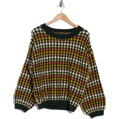 Blu Pepper Drop Shoulder Crewneck Sweater In Hunter Green Multi