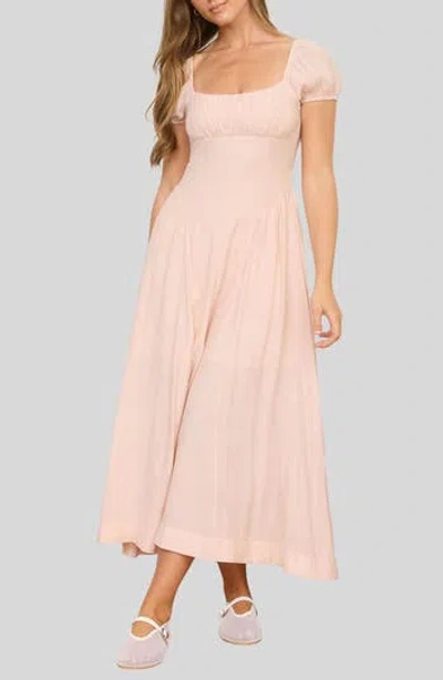 Blu Pepper Drop Waist Seam Midi Dress In Pink