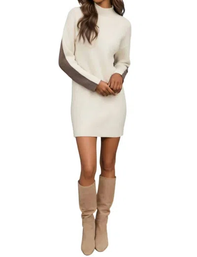 Blu Pepper Edana Colorblock Mock Neck Long-sleeve Sweater Mini Dress In Ivory