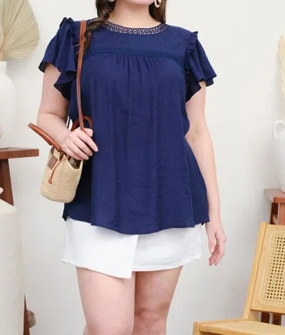 Blu Pepper Embroidered Detail Top - Plus In Navy Blue