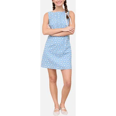 Blu Pepper Embroidered Eyelet Denim Minidress In Blue