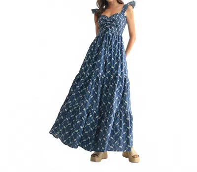 Blu Pepper Embroidered Floral Smocked Maxi Dress In Blue