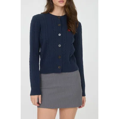 Blu Pepper Embroidered Horse Cable Knit Crop Cardigan In Blue