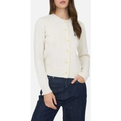 Blu Pepper Embroidered Horse Cable Knit Crop Cardigan In White