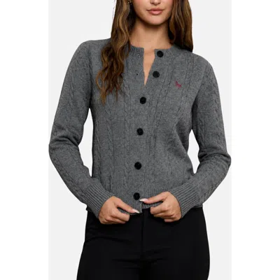 Blu Pepper Embroidered Horse Cable Knit Crop Cardigan In Gray