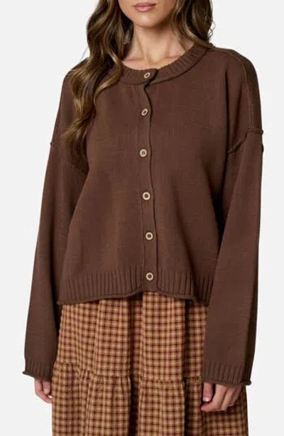 Blu Pepper Exposed Seam Relaxed Fit Cardigan In Brown