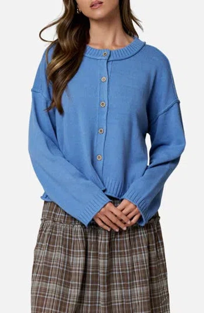 Blu Pepper Exposed Seam Relaxed Fit Cardigan In Dusty Blue