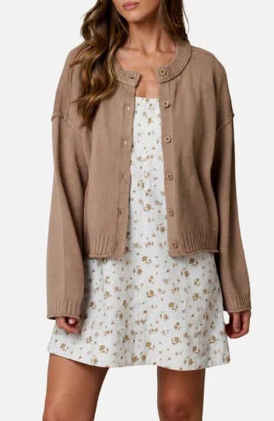 Blu Pepper Exposed Seam Relaxed Fit Cardigan In Mocha