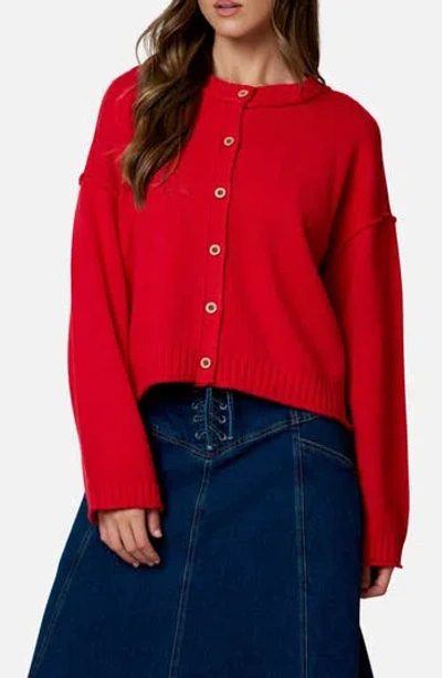 Blu Pepper Exposed Seam Relaxed Fit Cardigan In Red