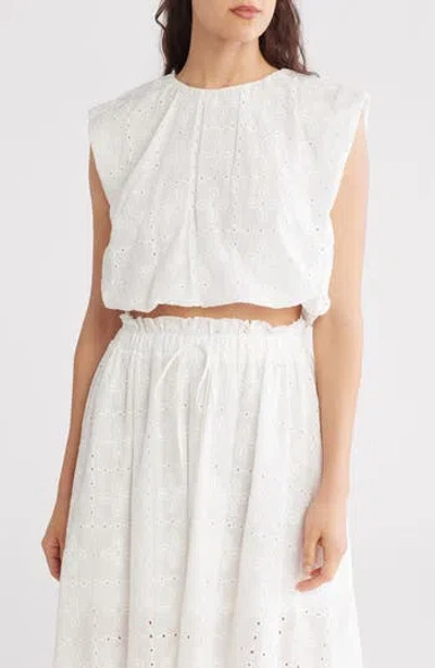 Blu Pepper Eyelet Bubble Top In White