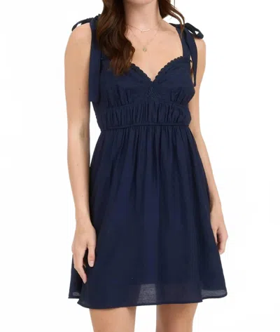 Blu Pepper Eyelet Lace Trim Mini Dress In Navy Blue
