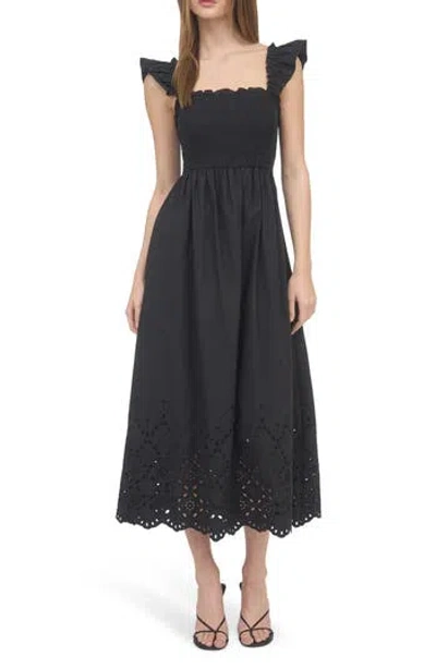 Blu Pepper Eyelet Midi Dress In Black