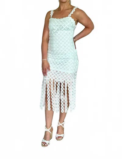 Blu Pepper Eyelet Midi Dress In White In Blue