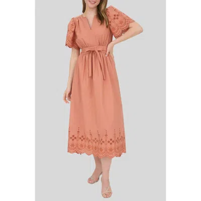 Blu Pepper Eyelet Tie Waist Maxi Dress In Brown