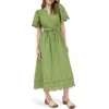 Blu Pepper Eyelet Tie Waist Maxi Dress