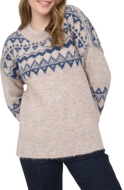Blu Pepper Fair Isle Crewneck Sweater In Neutral