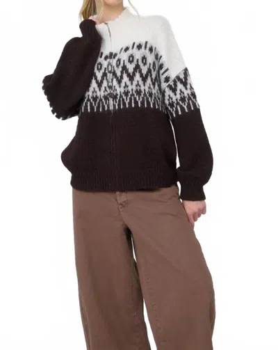 Blu Pepper Fair Isle Half Zip Sweater In Dark Brown