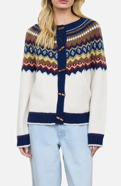 Blu Pepper Fair Isle Toggle Front Cardigan In Blue