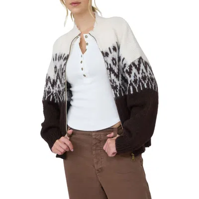 Blu Pepper Fair Isle Zip Cardigan In Brown