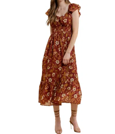 Blu Pepper Fall Floral Dress In Dark Red In Pink