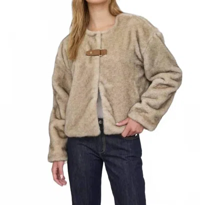 Blu Pepper Faux Fur Front Tab Coat In Light Taupe In Green