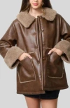 Blu Pepper Faux Fur Trim Faux Leather Jacket In Brown