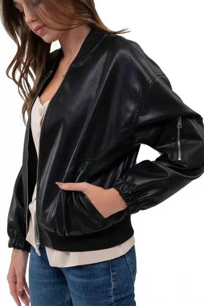 Blu Pepper Faux Leather Bomber Jacket In Black